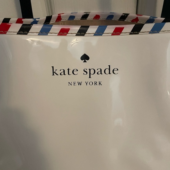Kate Spade Par Avion White Tote with Striped Trim - Picture 3 of 8
